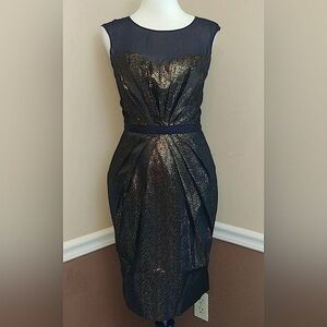 Black Metallic Gold Dress Silk Blend Wendy Bird X Erin Fetherston Party Holiday